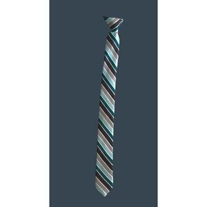 Mens Striped Tie Blue Gray & Black Polyester Blend